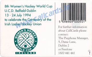 Women's Hockey World Cup Callcard (back) Women's Hockey World Cup Callcard (back)