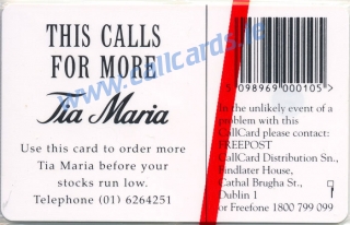 Tia Maria 1995 (B) Callcard (back) Tia Maria 1995 (B) Callcard (back)