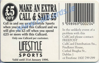 Lifestyle Sports 1995 Callcard (back) Lifestyle Sports 1995 Callcard (back)