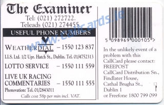 The Examiner 1996 Callcard (back) The Examiner 1996 Callcard (back)