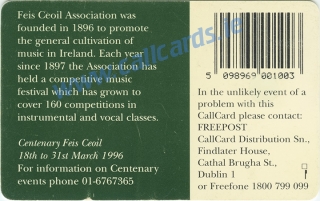 Feis Ceoil Callcard (back) Feis Ceoil Callcard (back)