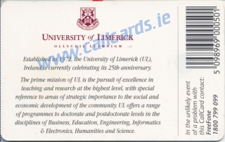 University Of Limerick Callcard (back) University Of Limerick Callcard (back)